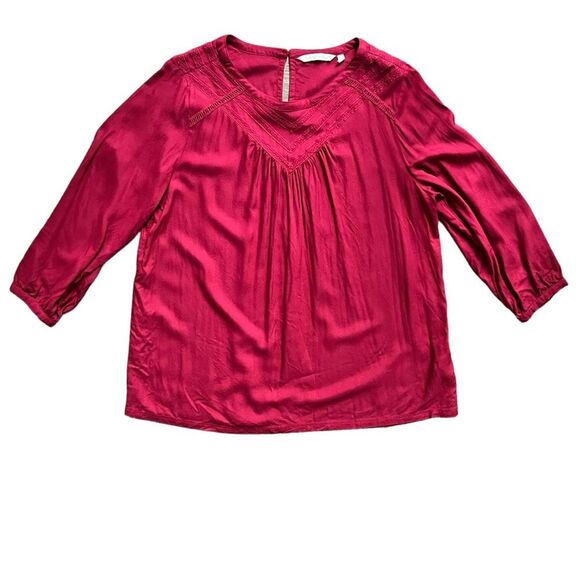 Soft Surroundings Maroon Red Lithonia Blouse Top  Crochet Knit Women's sz Large - Picture 1 of 9